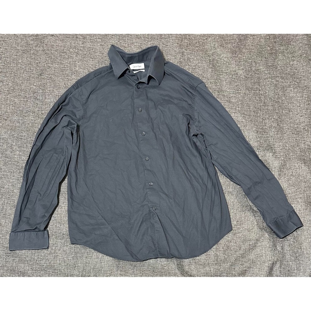 Calvin Klein Slim Fit Stretch‎ Men's 16 32/33 Black Long Sleeve Shirt
